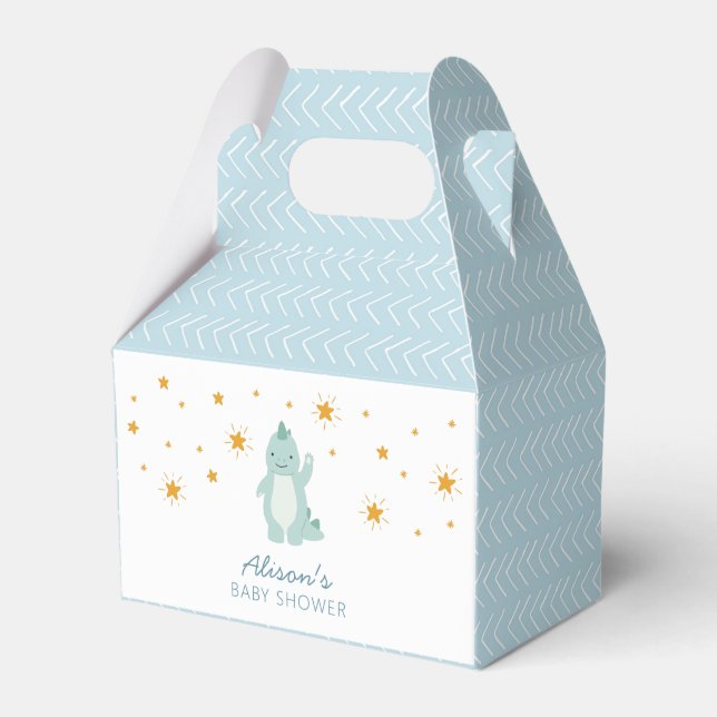 Blue Dinosaur Twinkle Stars Baby Boy Shower Favour Box (Front Side)