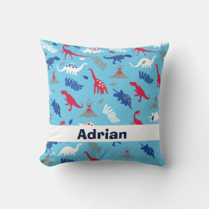 Blue Dinosaur & Volcano Kids Pillow