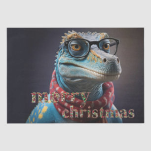 Blue dinosaur wearing a Christmas scarf Tissue Paper