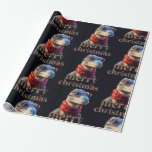 Blue dinosaur wearing a Christmas scarf Wrapping Paper<br><div class="desc">Blue dinosaur wearing glasses and a Christmas scarf
"Merry Christmas" greeting</div>