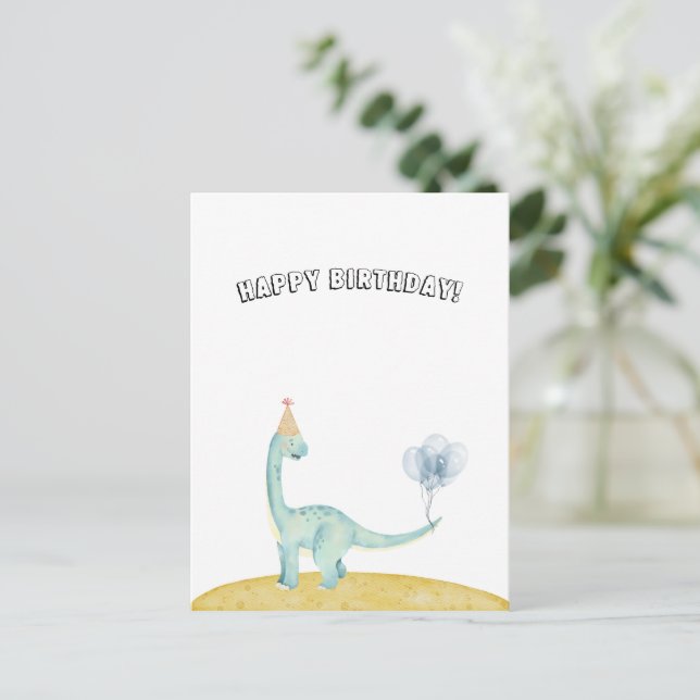 Blue Dinosaur With Balloons Happy Birthday Card (Standing Front)