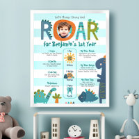 Blue Dinosaurs Photo Boy 1st Birthday Milestone