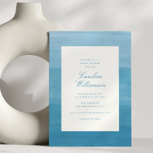Blue Dip Dye Coastal Bridal Shower Elegant Script Invitation
