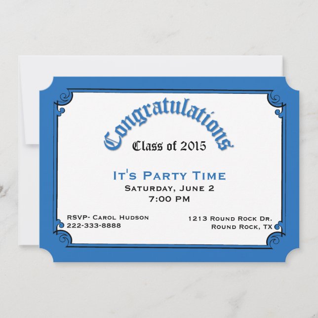 Blue Diploma Graduation Party Invitation (Front)