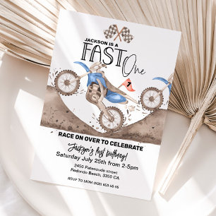 Blue Dirt Bike 1st birthday Fast ONE Invitation