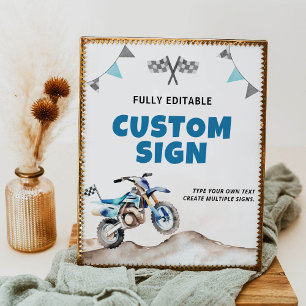 Blue Dirt Bike Boy Birthday Party Table Sign