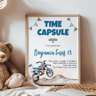 Blue Dirt Bike Boy Birthday Time Capsule Sign