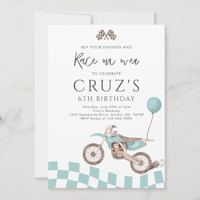 Blue Dirt Bike Boy Motocross Racing Birthday Party Invitation (Front)