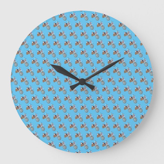 Blue Dirt Motor Bikes,   Large Clock (Front)