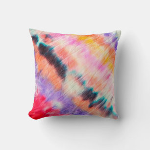 Blue Dirty Art Painting. Tie Dye Texture. Purple B Cushion