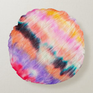 Blue Dirty Art Painting. Tie Dye Texture. Purple B Round Cushion