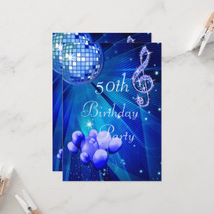 Blue Disco Ball and balloons 50th Birthday  Invita Invitation