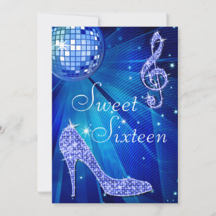 Blue Disco Ball and Heels 16th Birthday Invitation
