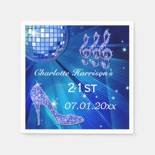 Blue Disco Ball and Sparkle Heels 21st Napkin