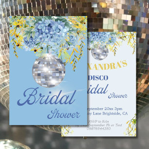 Blue Disco Ball Floral Bridal Shower Invitation