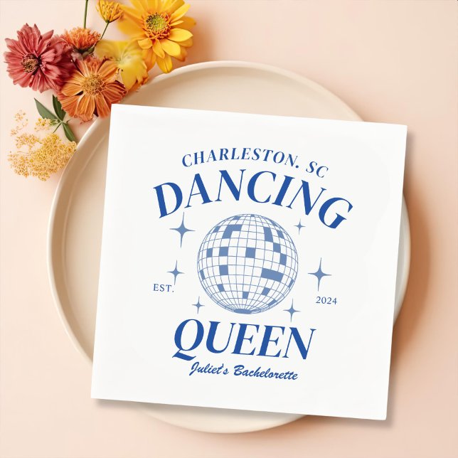 Blue Disco Ball Retro Bachelorette Party Napkin (Creator Uploaded)