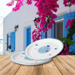 Blue Disco Ball Santorini Greek/ Spanish themed Paper Plate<br><div class="desc">Mediterranean Greek musical blue tiled-inspired Dancing Queen bridal shower paper plates.</div>