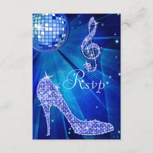 Blue Disco Ball Sparkle Heels RSVP Card