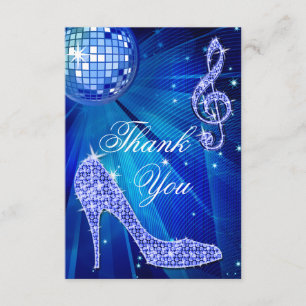 Blue Disco Ball Sparkle Heels Thank You Card