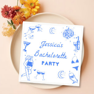 Blue Disco Cocktail Bachelorette Party Napkins 