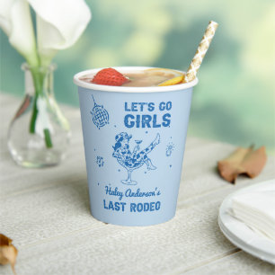 Blue Disco Cowgirl Rodeo Bachelorette Weekend Paper Cups