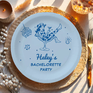 Blue Disco Cowgirl Rodeo Bachelorette Weekend Paper Plate