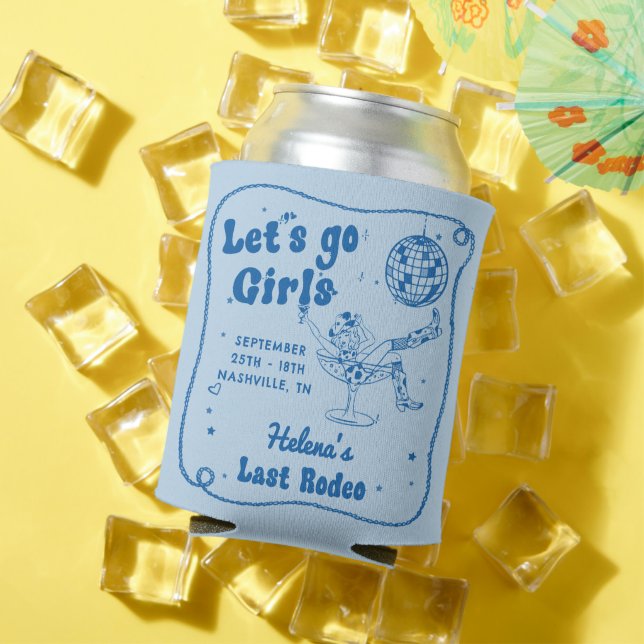 Blue Disco Rodeo Cowgirl Bachelorette Weekend Can Cooler (In Situ Summer)