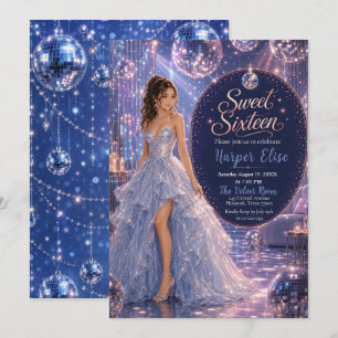 Blue Disco Sweet 16 Princess Party Invitation