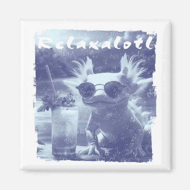 Blue Distressed Relaxalotl Axolotl Magnet (Front)