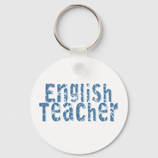 Blue Distressed Text English Teacher Key Ring (Front)