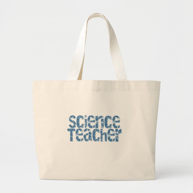 Blue Distressed Text Science Teacher Large Tote Bag (Front)