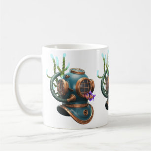 Blue Diving Helmet Character with Starfish Coffee Mug