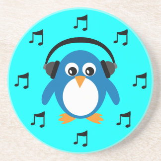 Blue DJ Penguin, Headphones & Musical Notes Coaster