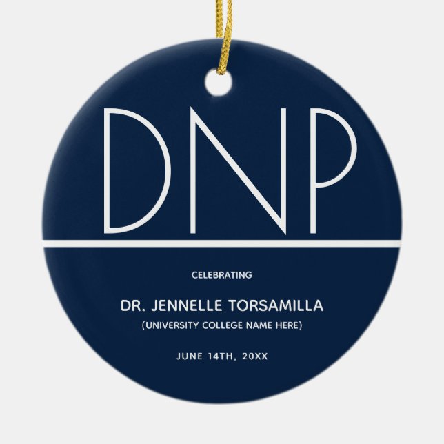 Blue DNP degree Graduation Ceramic Tree Decoration (Front)