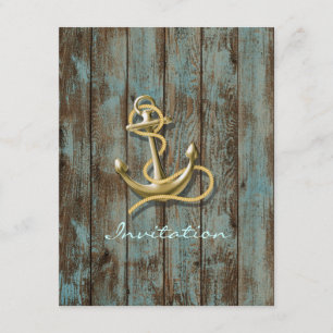 blue dock wood beach anchor nautical wedding invitation
