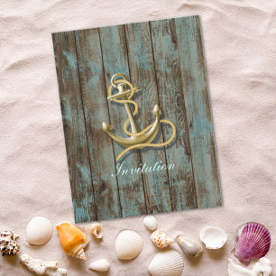 blue dock wood beach anchor nautical wedding invitation