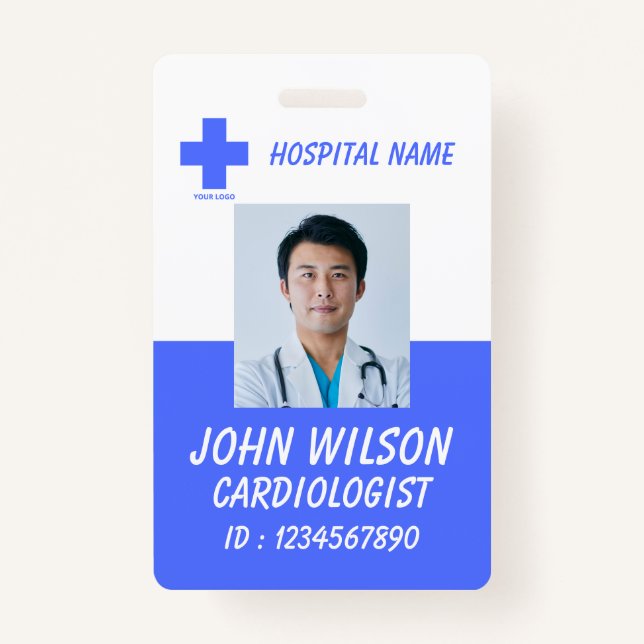 Blue Doctor Nurse Employee ID Card ID Badge (Front)