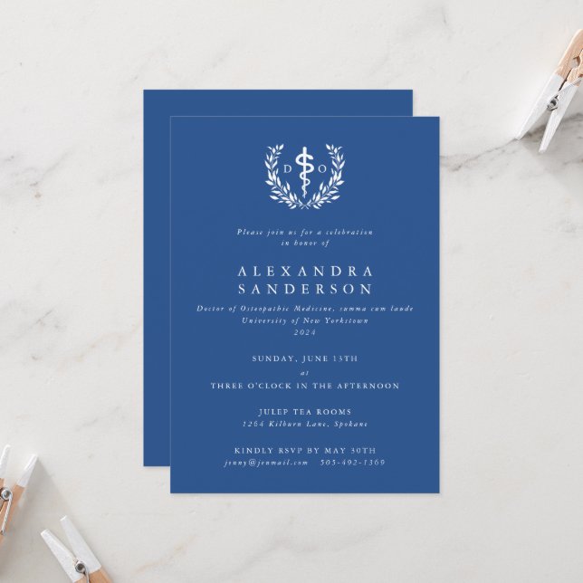 Blue Doctor of Osteopathic Medicine Graduation Invitation (Front/Back In Situ)