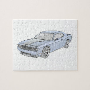 Blue Dodge Challenger Pencil Style Drawing Jigsaw Puzzle