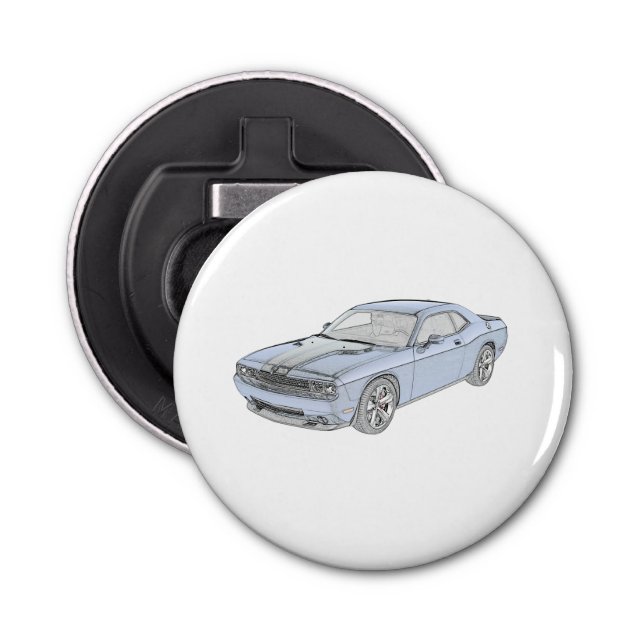 Blue Dodge Challenger Pencil Style Rendering Bottle Opener (Front)