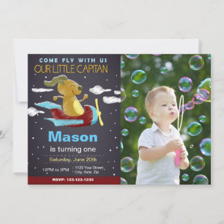 Blue Dog Aeroplane Birthday Invitation with photo