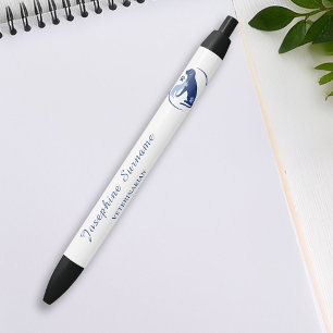 Blue Dog And Cat Logo Custom Veterinarian Vet Tech Black Ink Pen