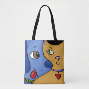 Blue Dog and Orange Cat-Togetherness Tote Bag