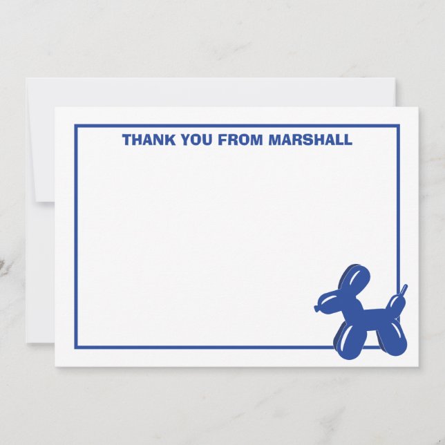 Blue Dog Balloon Animal Birthday Thank You Card (Front)