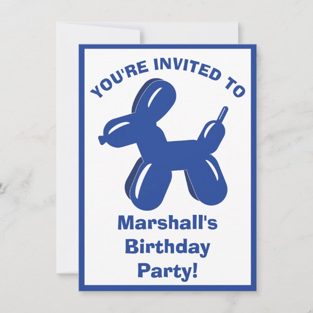 Blue Dog Balloon Animal Boys Birthday Party Invitation (Front)