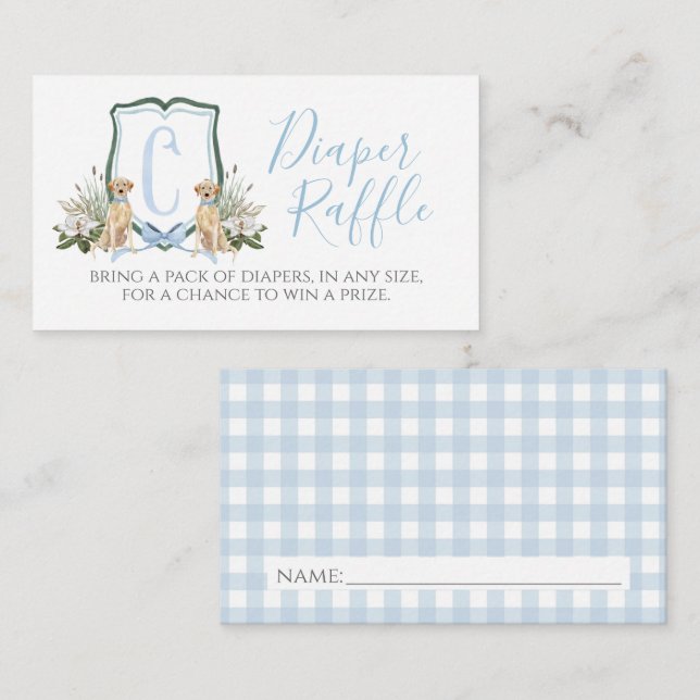 Blue Dog Boy Baby Shower Diaper Raffle Enclosure Card (Front/Back)