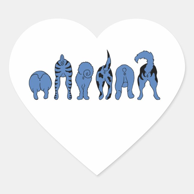 Blue Dog Butts Heart Sticker (Front)