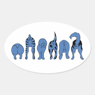 Blue Dog Butts Oval Sticker