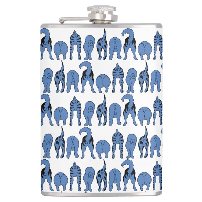 Blue Dog Butts Pattern Hip Flask (Front)