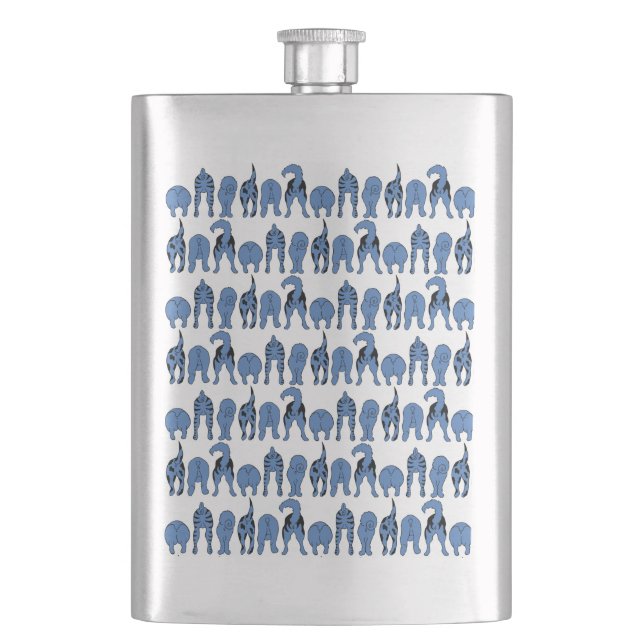 Blue Dog Butts Pattern Hip Flask (Front)